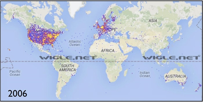 grafico presenza rete WIFI nel mondo 2006