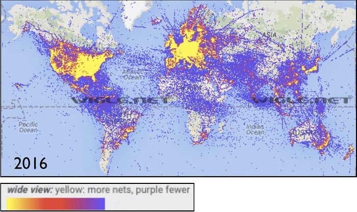 grafico presenza rete WIFI nel mondo 2016